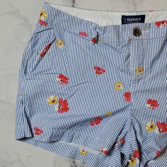 Old Navy Blue/White Stripe Floral Everyday Shorts0 - Picture 2 of 5